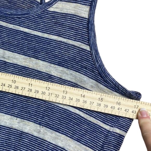 MADEWELL Linen blue and white striped maxi tank dress with slits - Medium - Picture 7 of 9